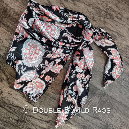 WILD RAG Paisley Vintage Black and Coral Pink Western Cowboy Neck Scarf Bandana by Double B Wild Rags