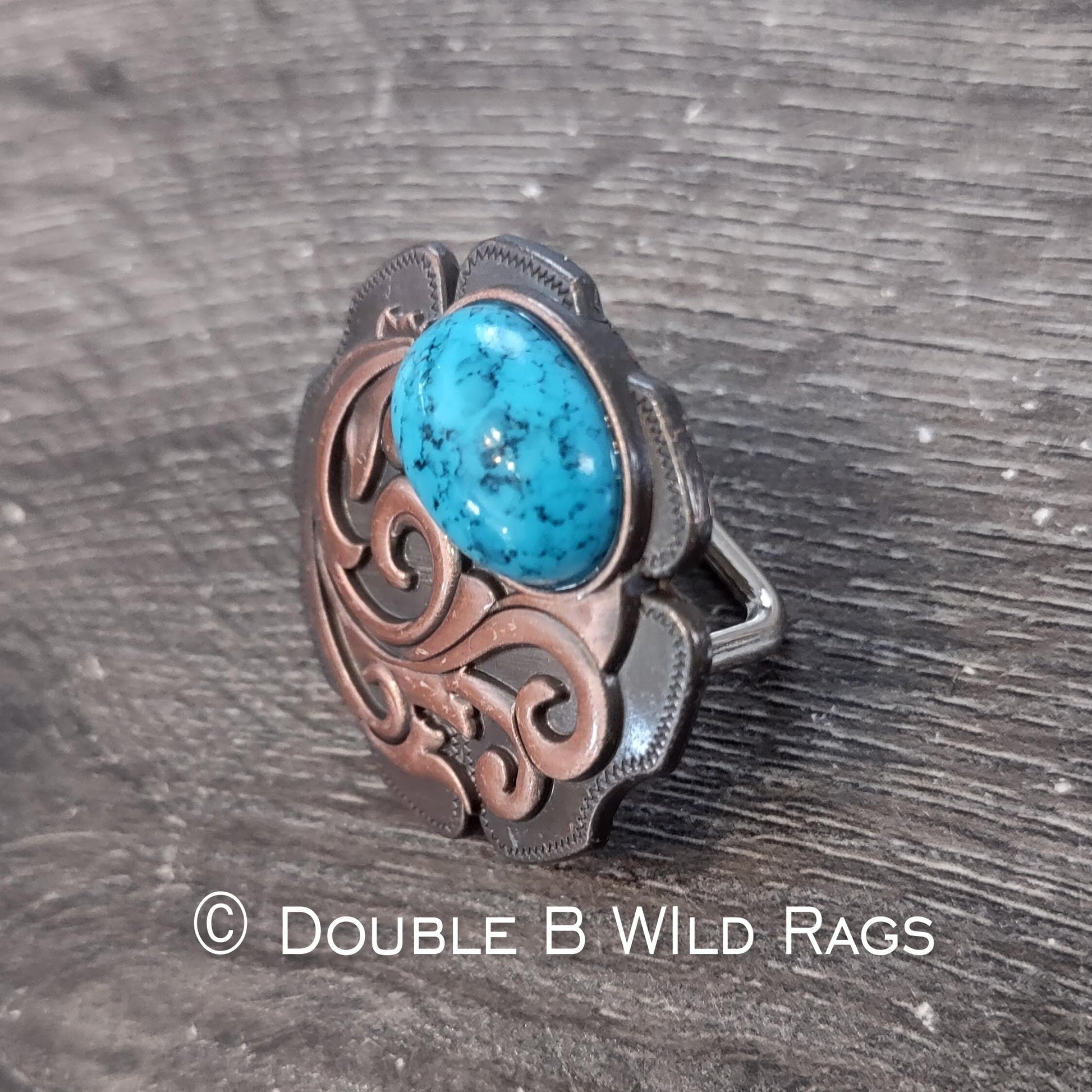 Wild Rag SLIDE 509 Bronze Filigree with turquoise stone accent Concho Scarf Slide from Double B Wild Rags