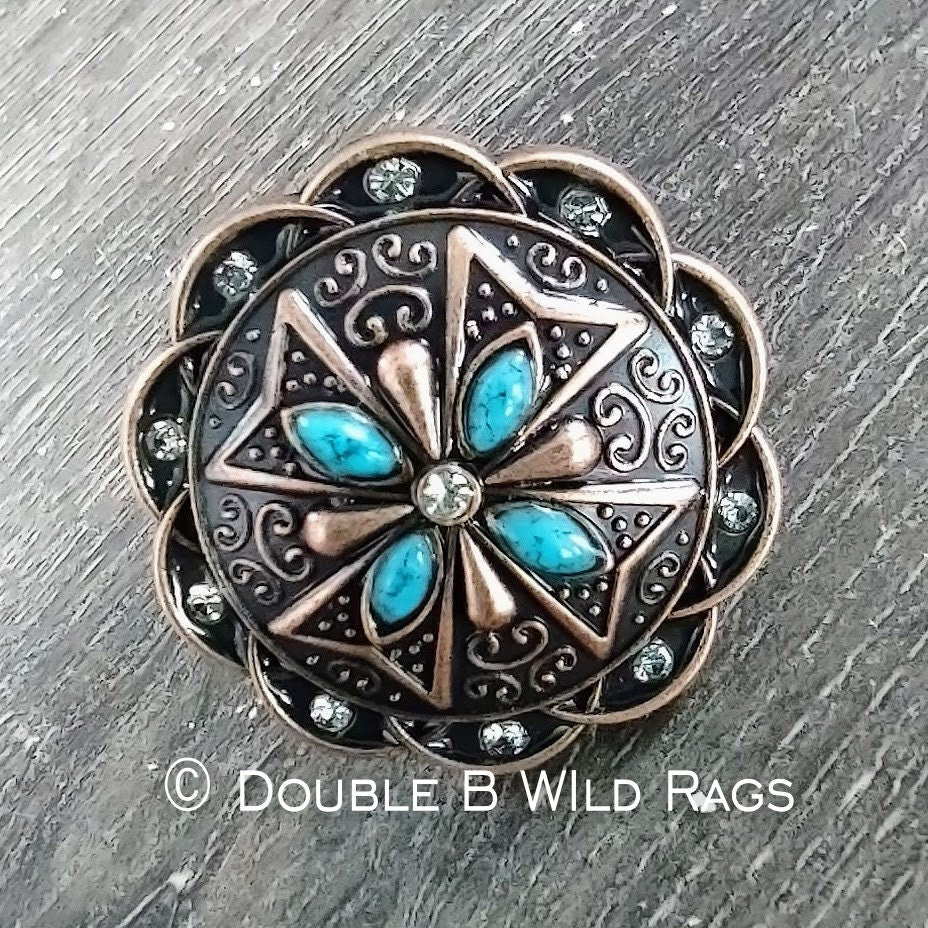 Wild Rag Concho Slide Keeper Cross w/ Turquoise Bead and Rhinestone Concho Scarf Slide from Double B Wild Rags
