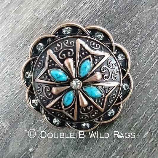 Wild Rag Concho Slide Keeper Cross w/ Turquoise Bead and Rhinestone Concho Scarf Slide from Double B Wild Rags