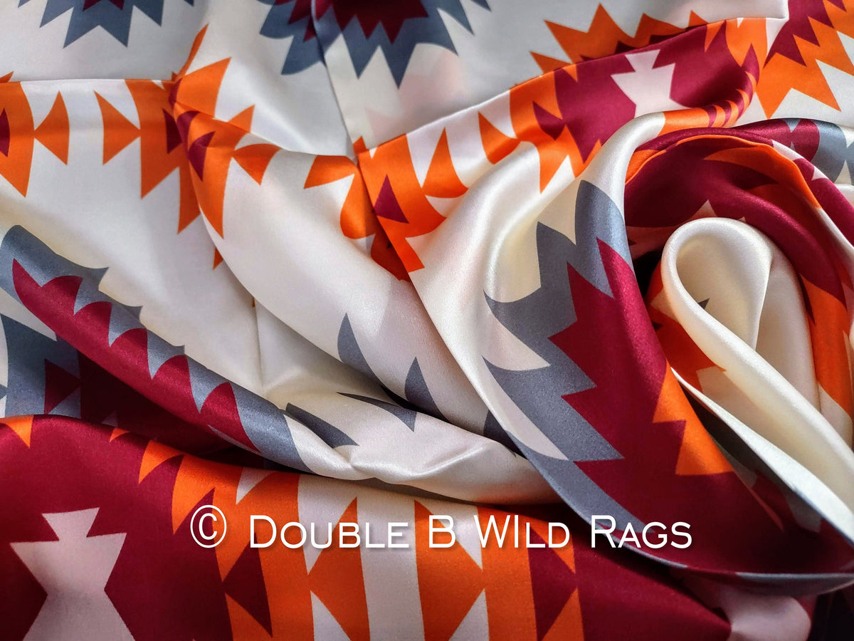 Wild Rag 100% SILK AZTEC Orange, Burgundy, Ivory, Sage gray Cowboy Western Neck Scarf Bandanna by Double B Wild Rags