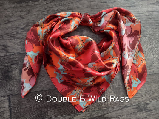 Wild Rag 100% SILK 810 Red Running Horses Cowboy Western Neck Scarf Bandanna by Double B Wild Rags