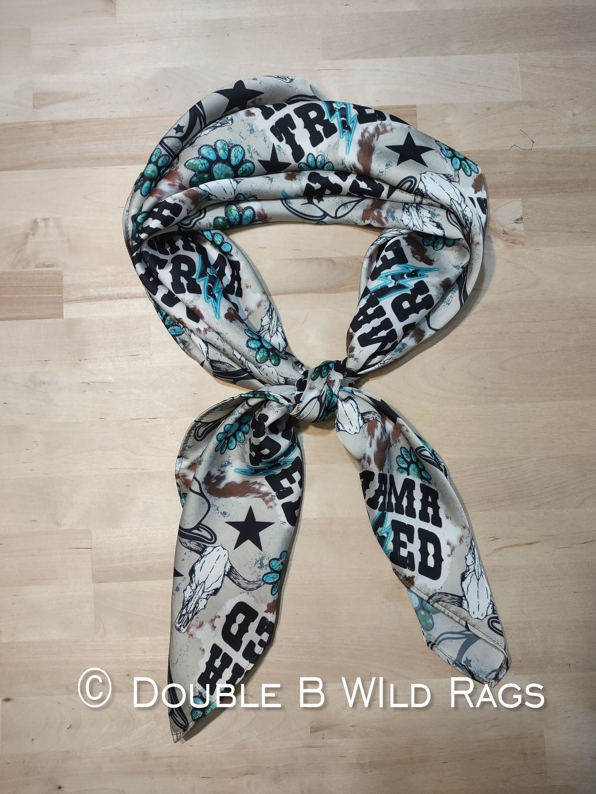 Wild Rag MISC 410 Mama Tried Tan and Turquoise Cowboy Buckaroo scene Western Neck Scarf Bandanna by Double B Wild Rags
