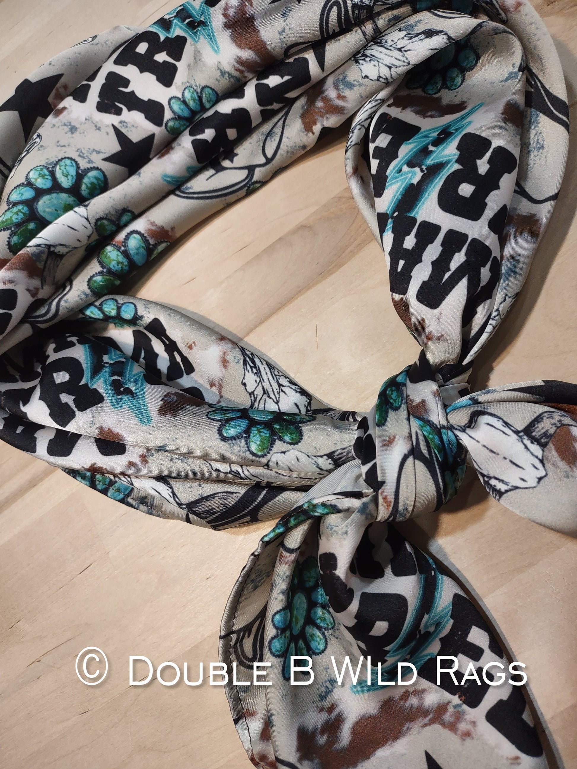 Wild Rag MISC 410 Mama Tried Tan and Turquoise Cowboy Buckaroo scene Western Neck Scarf Bandanna by Double B Wild Rags