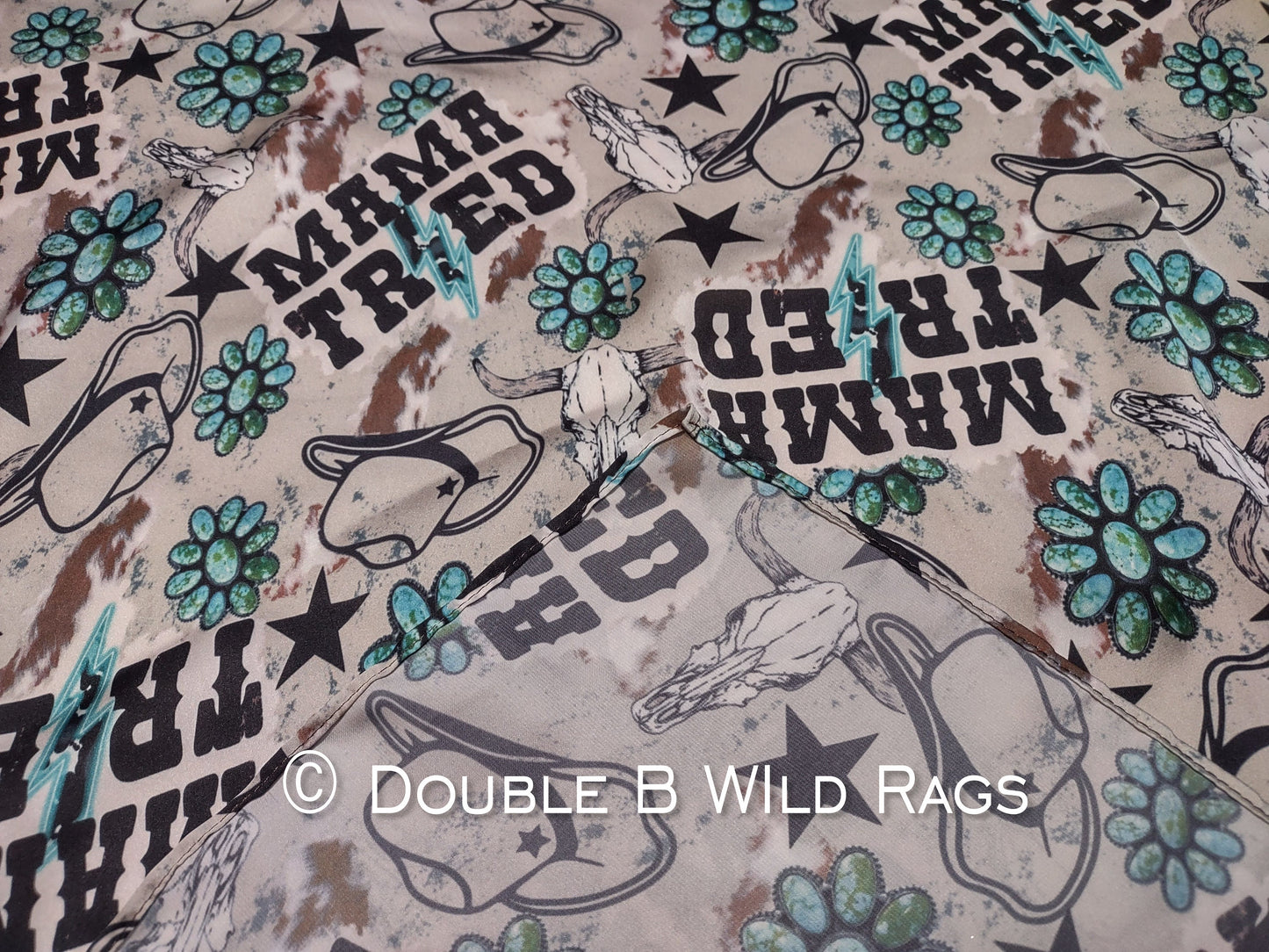 Wild Rag MISC 410 Mama Tried Tan and Turquoise Cowboy Buckaroo scene Western Neck Scarf Bandanna by Double B Wild Rags