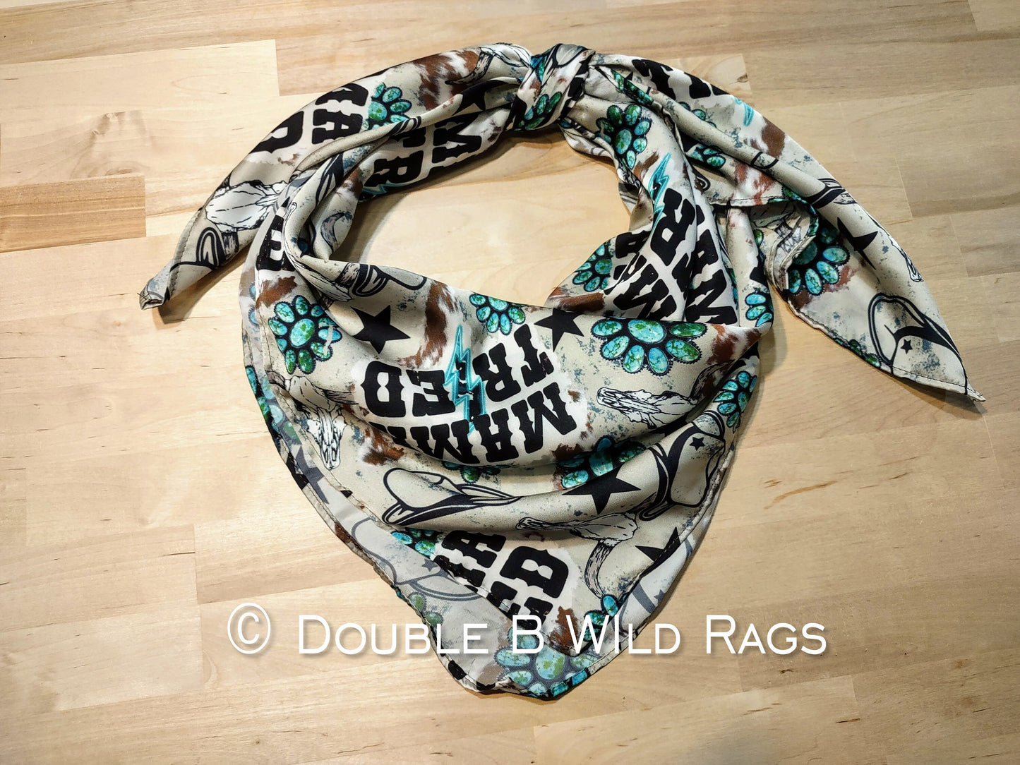 Wild Rag MISC 410 Mama Tried Tan and Turquoise Cowboy Buckaroo scene Western Neck Scarf Bandanna by Double B Wild Rags