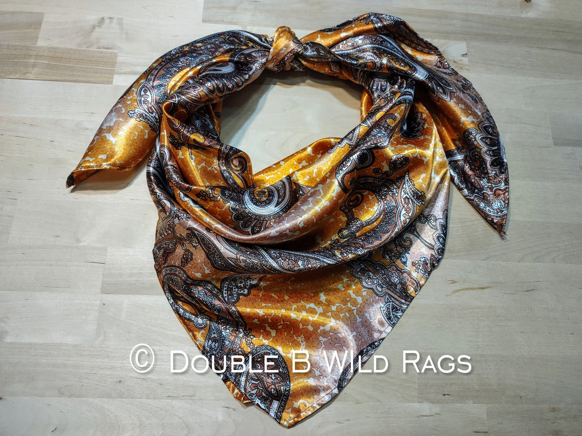 Wild Rag PAISLEY 121 Mustard Gold and Brown Cowboy Buckaroo Western Neck Scarf Bandanna by Double B Wild Rags