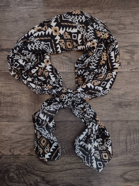 Wild Rag AZTEC 908 Khaki Tan, Black, and Ivory Print Western Cowboy Neck Scarf Bandana by Double B Wild Rags