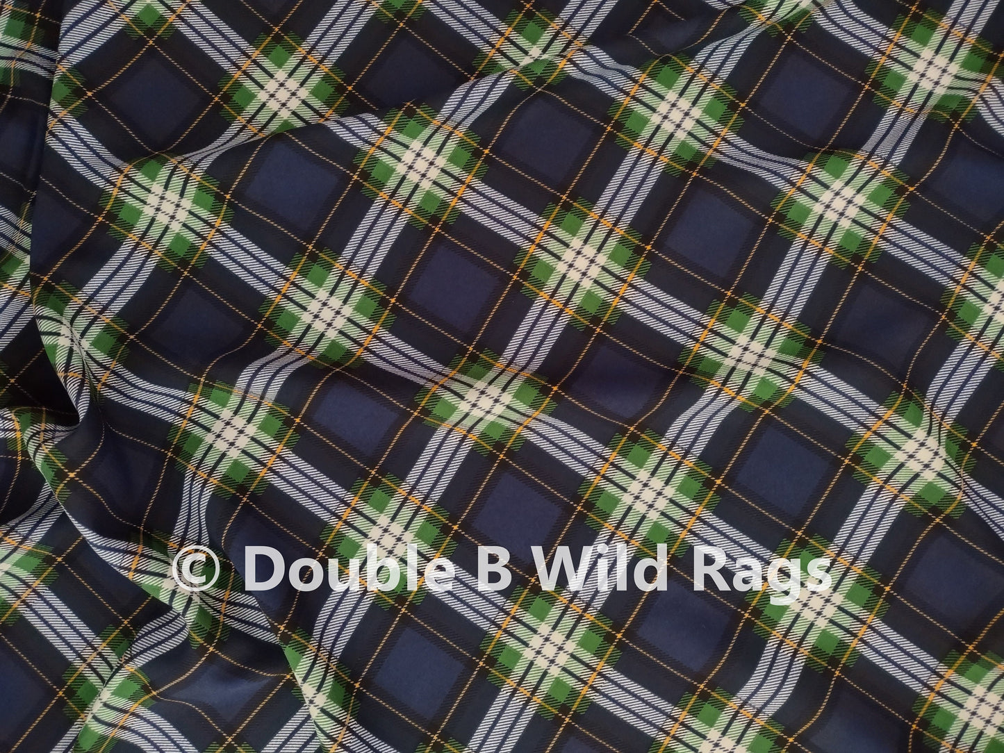 Wild Rag PLAID 1302 Navy Blue and Green Western Cowboy Neck Scarf Bandana by Double B Wild Rags