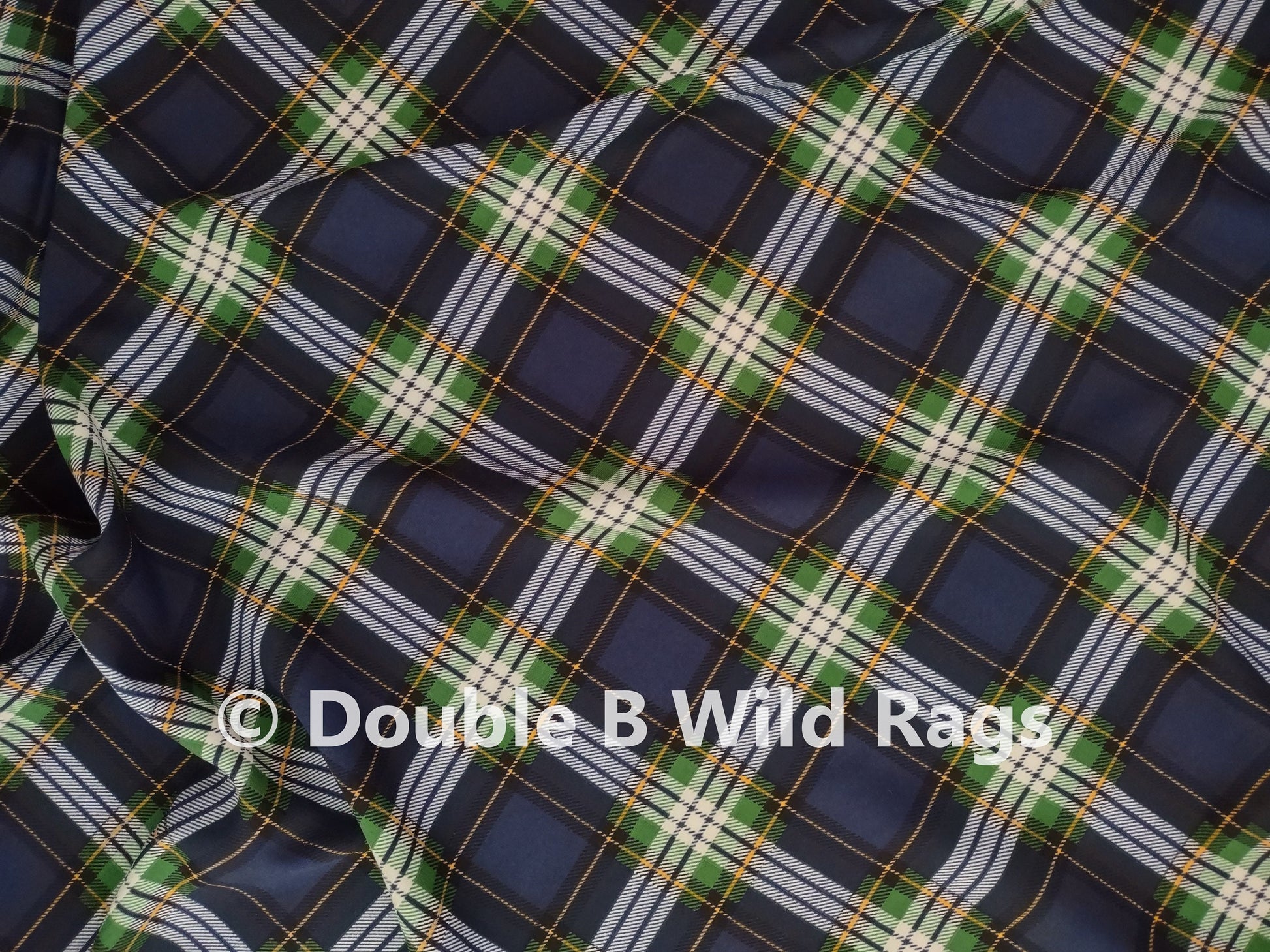 Wild Rag PLAID 1302 Navy Blue and Green Western Cowboy Neck Scarf Bandana by Double B Wild Rags
