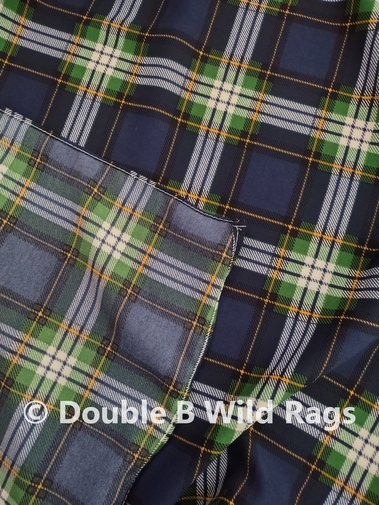 Wild Rag PLAID 1302 Navy Blue and Green Western Cowboy Neck Scarf Bandana by Double B Wild Rags