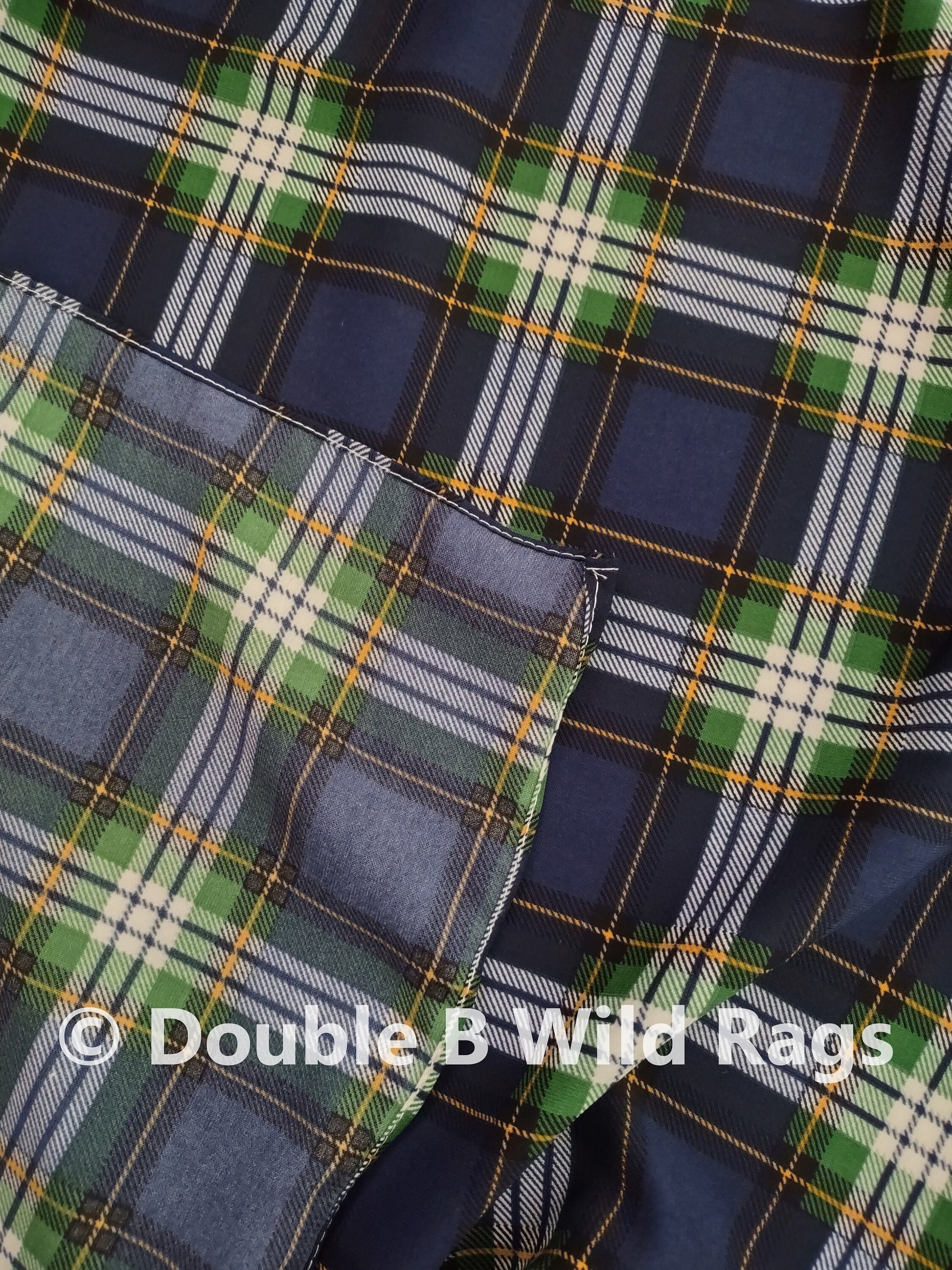Wild Rag PLAID 1302 Navy Blue and Green Western Cowboy Neck Scarf Bandana by Double B Wild Rags