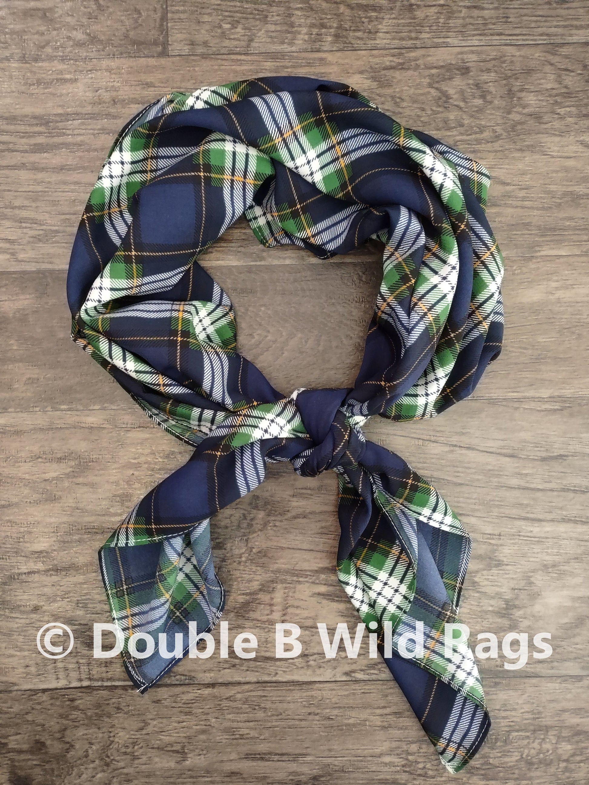 Wild Rag PLAID 1302 Navy Blue and Green Western Cowboy Neck Scarf Bandana by Double B Wild Rags