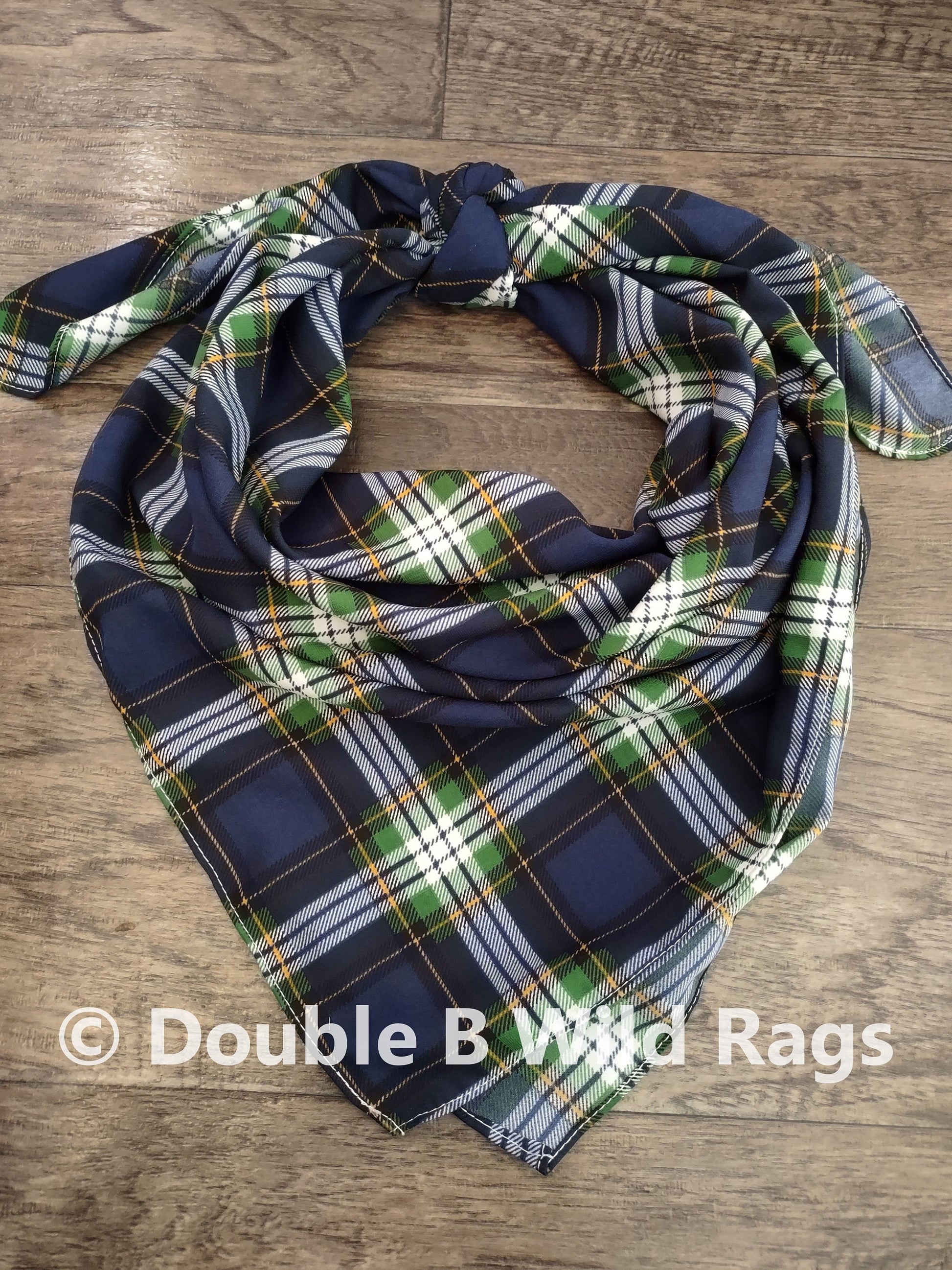 Wild Rag PLAID 1302 Navy Blue and Green Western Cowboy Neck Scarf Bandana by Double B Wild Rags