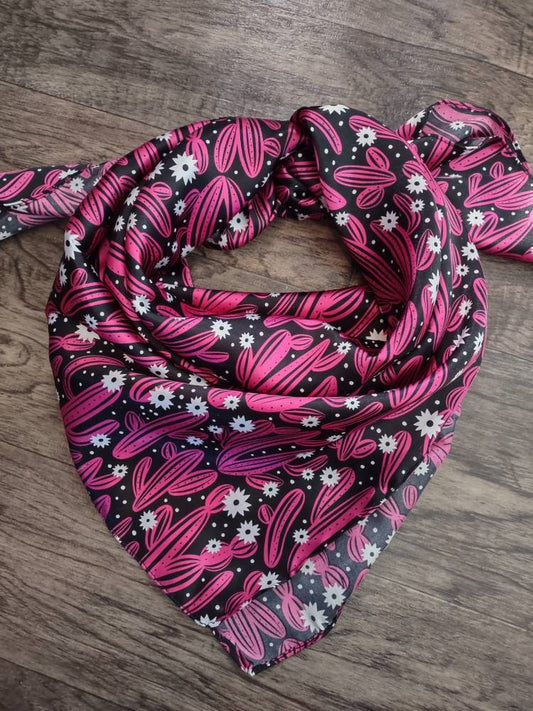 Wild Rag Cactus Fuchsia pink and Black with White flowers Western Cowboy Neck Scarf Bandana by Double B Wild Rags