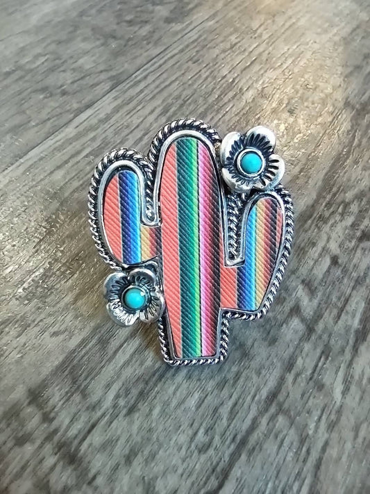 Wild Rag SLIDE 518 cactus serape with turquoise stone accent Scarf Slide keeper from Double B Wild Rags