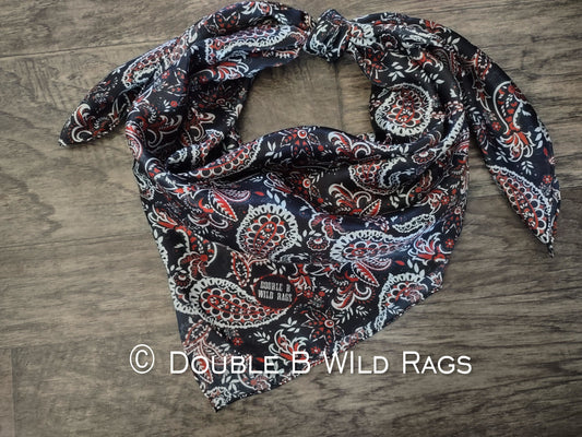 Wild Rag 100% SILK 820 Red and Black Paisley Cowboy Western Neck Scarf Bandanna by Double B Wild Rags