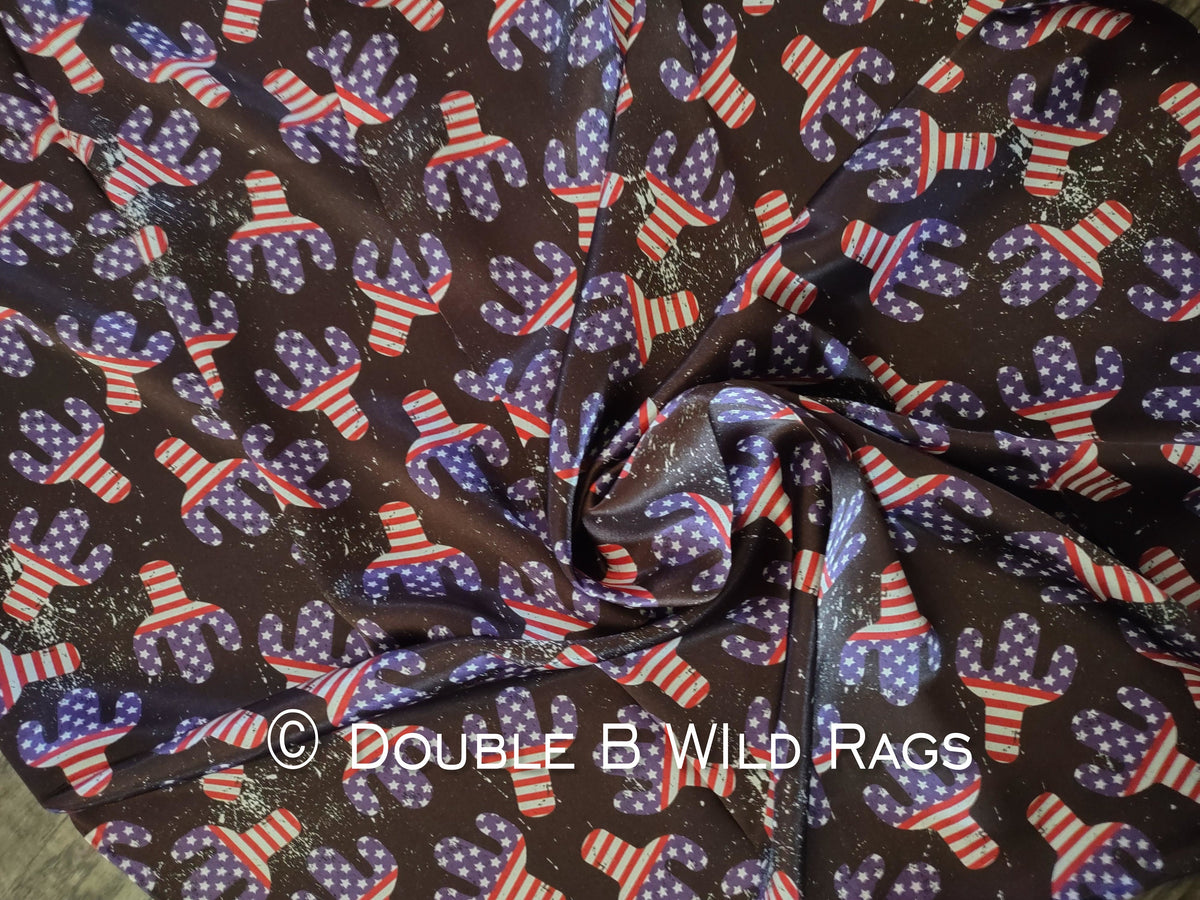 Wild Rag 100% SILK Patriotic Red White and Blue Cactus Cowboy Western Neck Scarf Bandanna by Double B Wild Rags