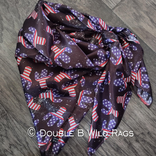 Wild Rag 100% SILK 822 Patriotic Red White and Blue Cactus Cowboy Western Neck Scarf Bandanna by Double B Wild Rags