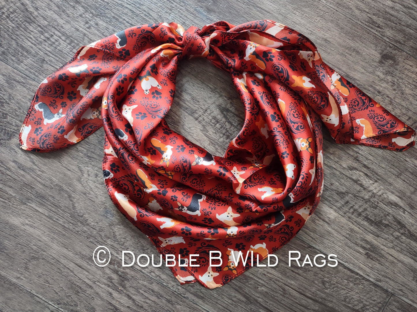 Wild Rag 100% SILK 827 Red Corgi Paisley Cowboy Western Neck Scarf Bandanna by Double B Wild Rags