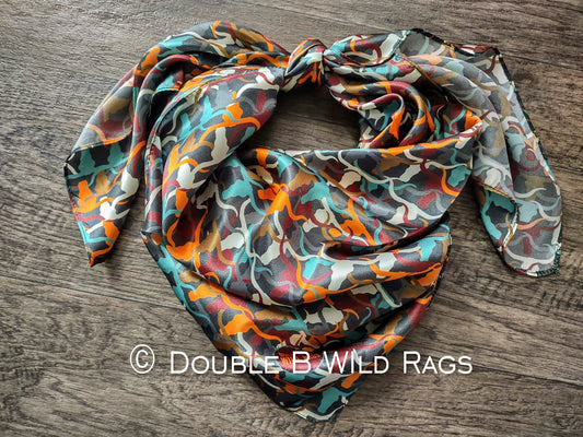 Wild Rag 100% SILK 824 Southwest Longhorn Cattle Camo Cowboy Western Neck Scarf Bandanna by Double B Wild Rags
