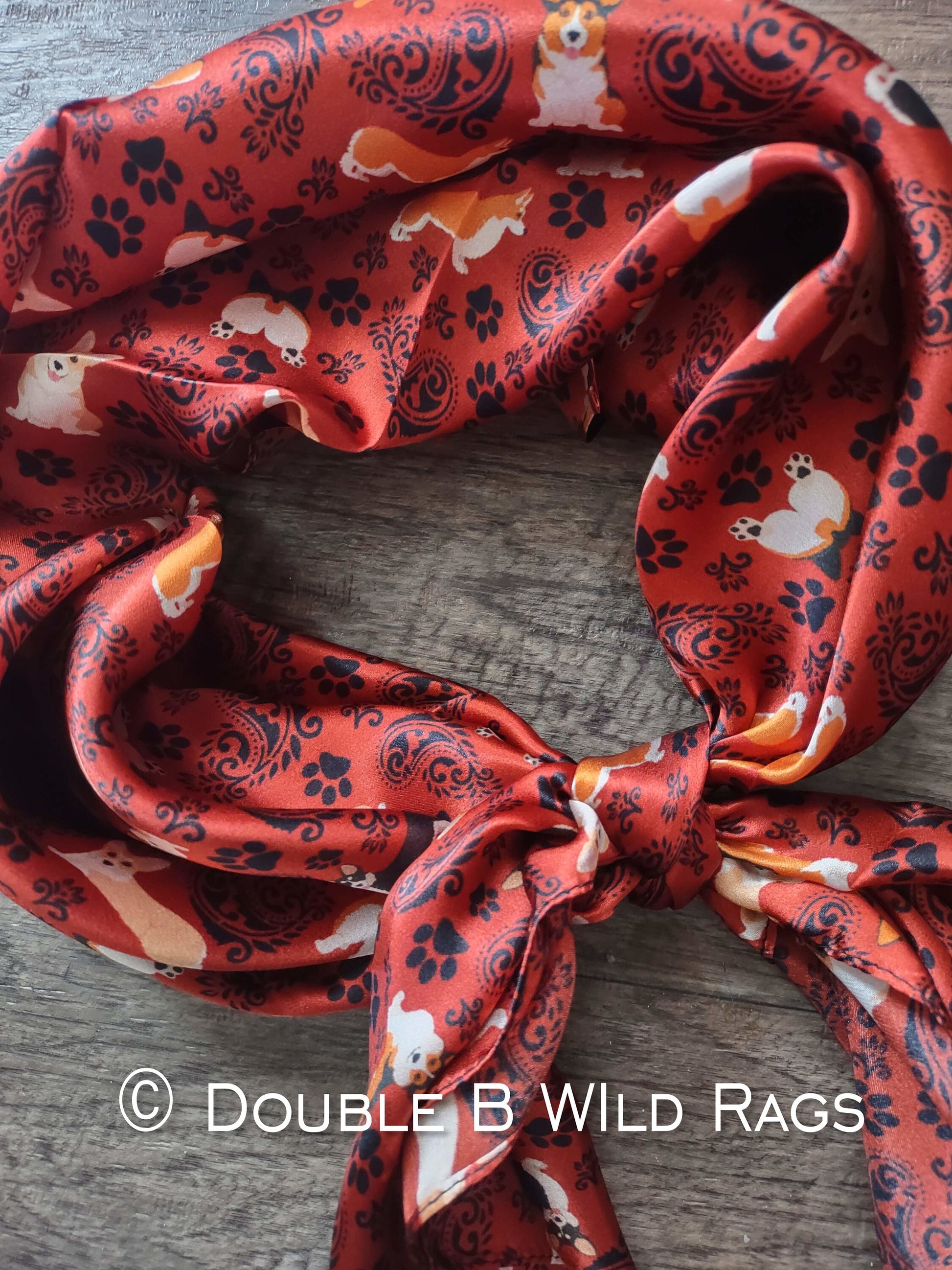 Wild Rag 100% SILK 827 Red Corgi Paisley Cowboy Western Neck Scarf Bandanna by Double B Wild Rags