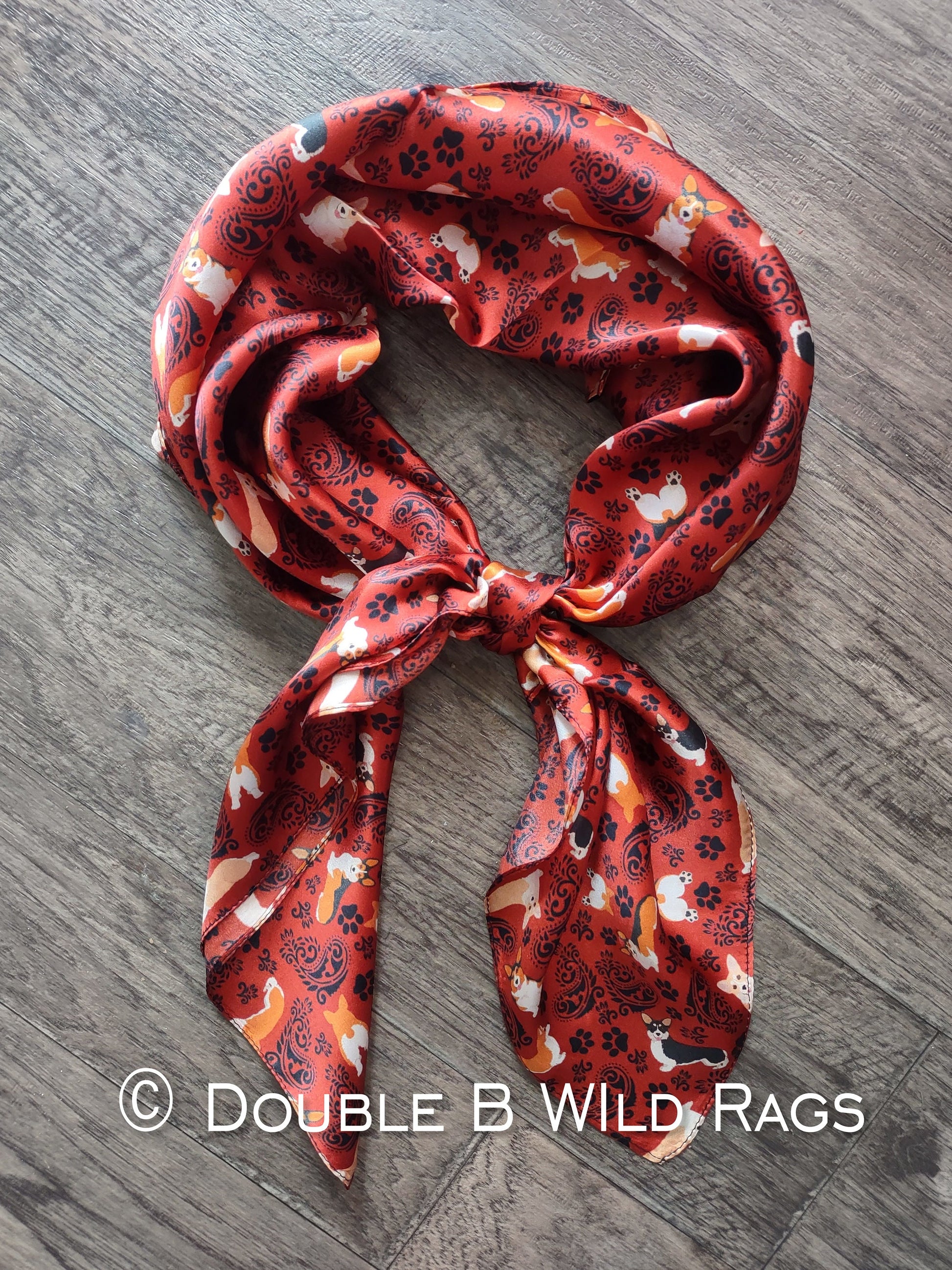 Wild Rag 100% SILK 827 Red Corgi Paisley Cowboy Western Neck Scarf Bandanna by Double B Wild Rags
