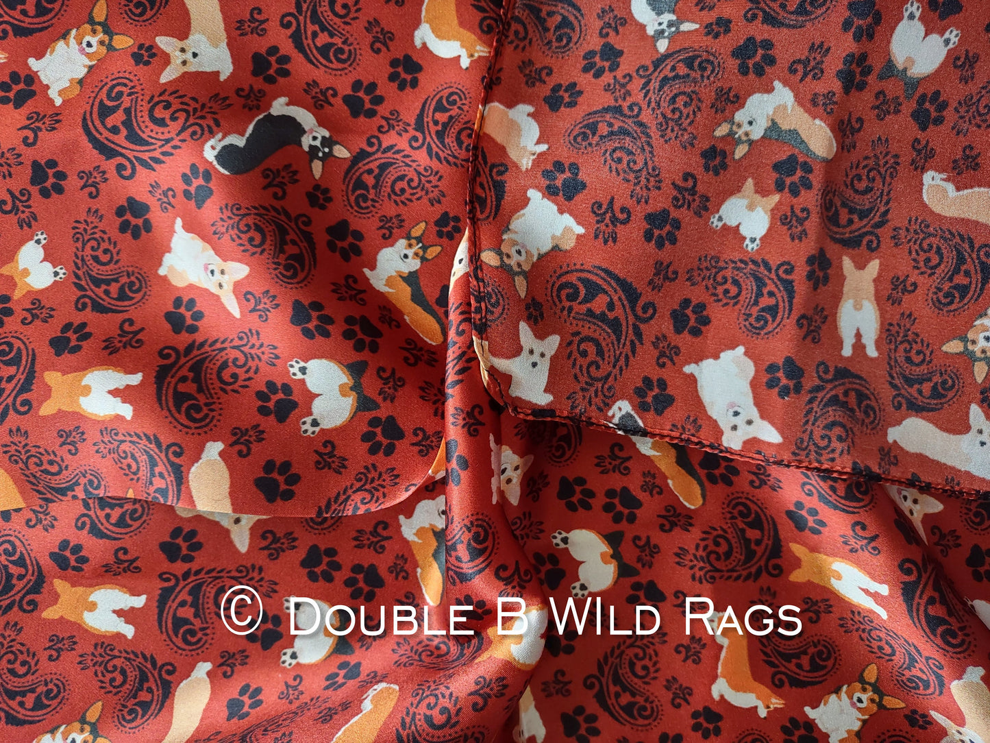 Wild Rag 100% SILK 827 Red Corgi Paisley Cowboy Western Neck Scarf Bandanna by Double B Wild Rags
