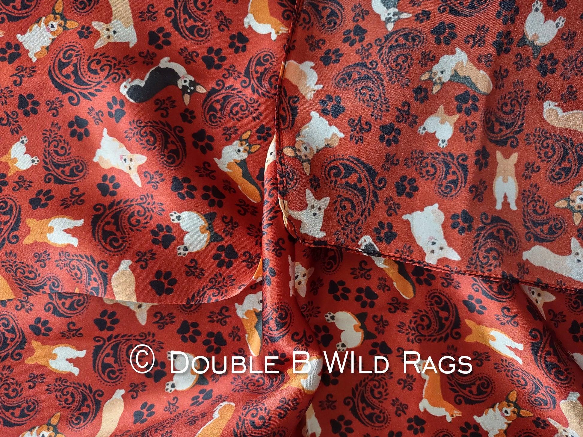 Wild Rag 100% SILK 827 Red Corgi Paisley Cowboy Western Neck Scarf Bandanna by Double B Wild Rags