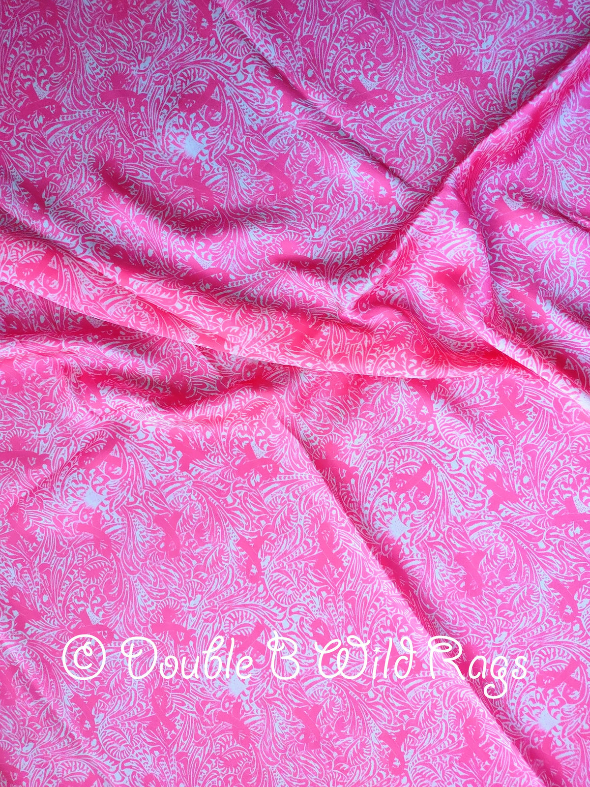 Wild Rag Pink Breast Cancer Ribbon and Floral Tooled Leather Cowboy Western Neck Scarf Bandanna by Double B Wild Rags