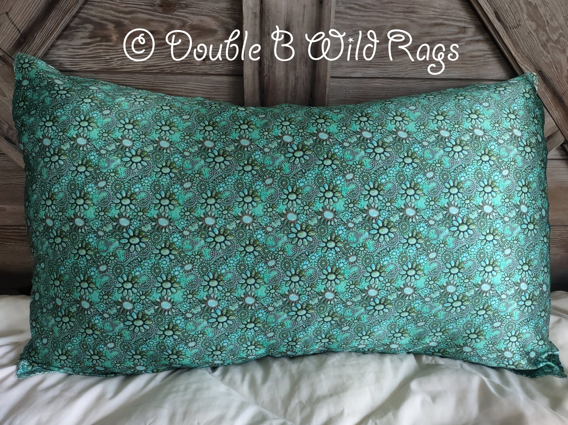 100% SILK PILLOWCASE Queen Western Style Cattle Brands Aztec Highland Cow Turquoise Gemstone by Double B Wild Rags