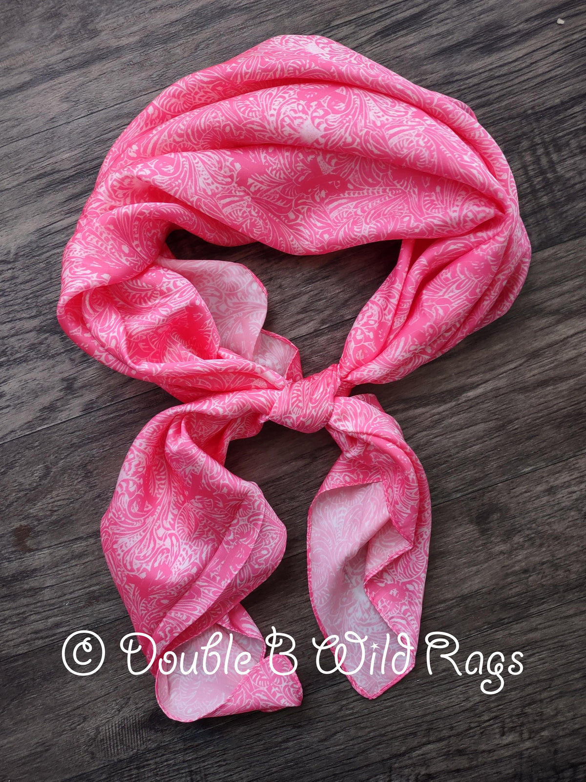Wild Rag Pink Breast Cancer Ribbon and Floral Tooled Leather Cowboy Western Neck Scarf Bandanna by Double B Wild Rags