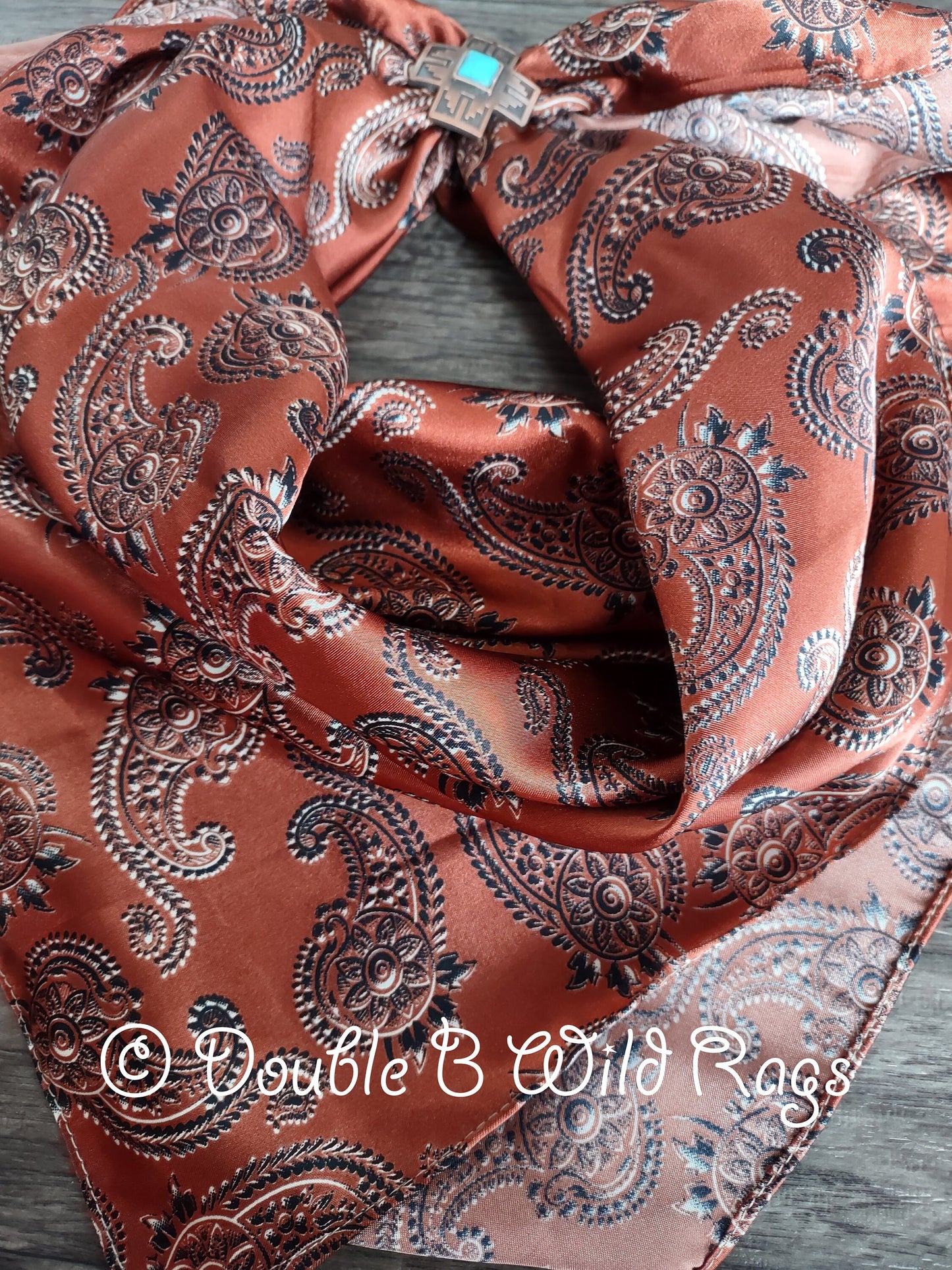 Wild Rag PAISLEY 139 Dark Rust Orange Spurs and Paisleys Cowboy Western Neck Scarf Bandanna by Double B Wild Rags