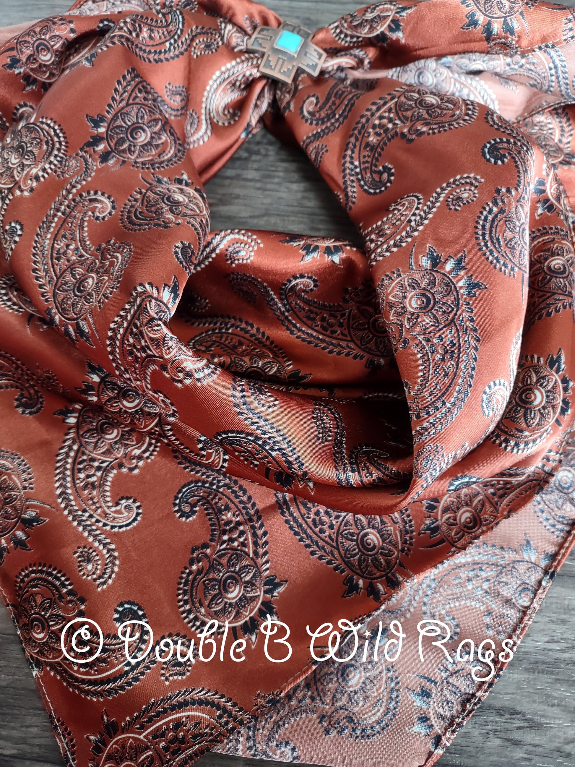 Wild Rag PAISLEY 139 Dark Rust Orange Spurs and Paisleys Cowboy Western Neck Scarf Bandanna by Double B Wild Rags