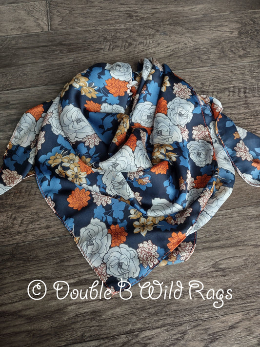 Wild Rag FLORAL 705 Dark Rust Orange and Navy Blue Floral Cowboy Western Neck Scarf Bandanna by Double B Wild Rags