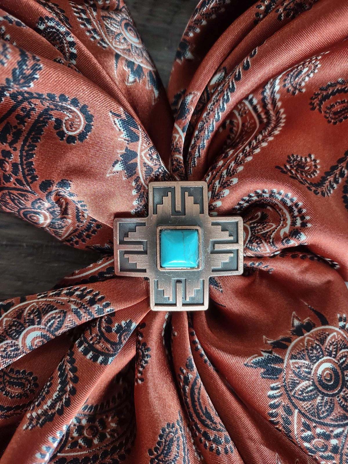Wild Rag SLIDE Navajo Cross with faux turquoise stone Concho Scarf Slide by Double B Wild Rags