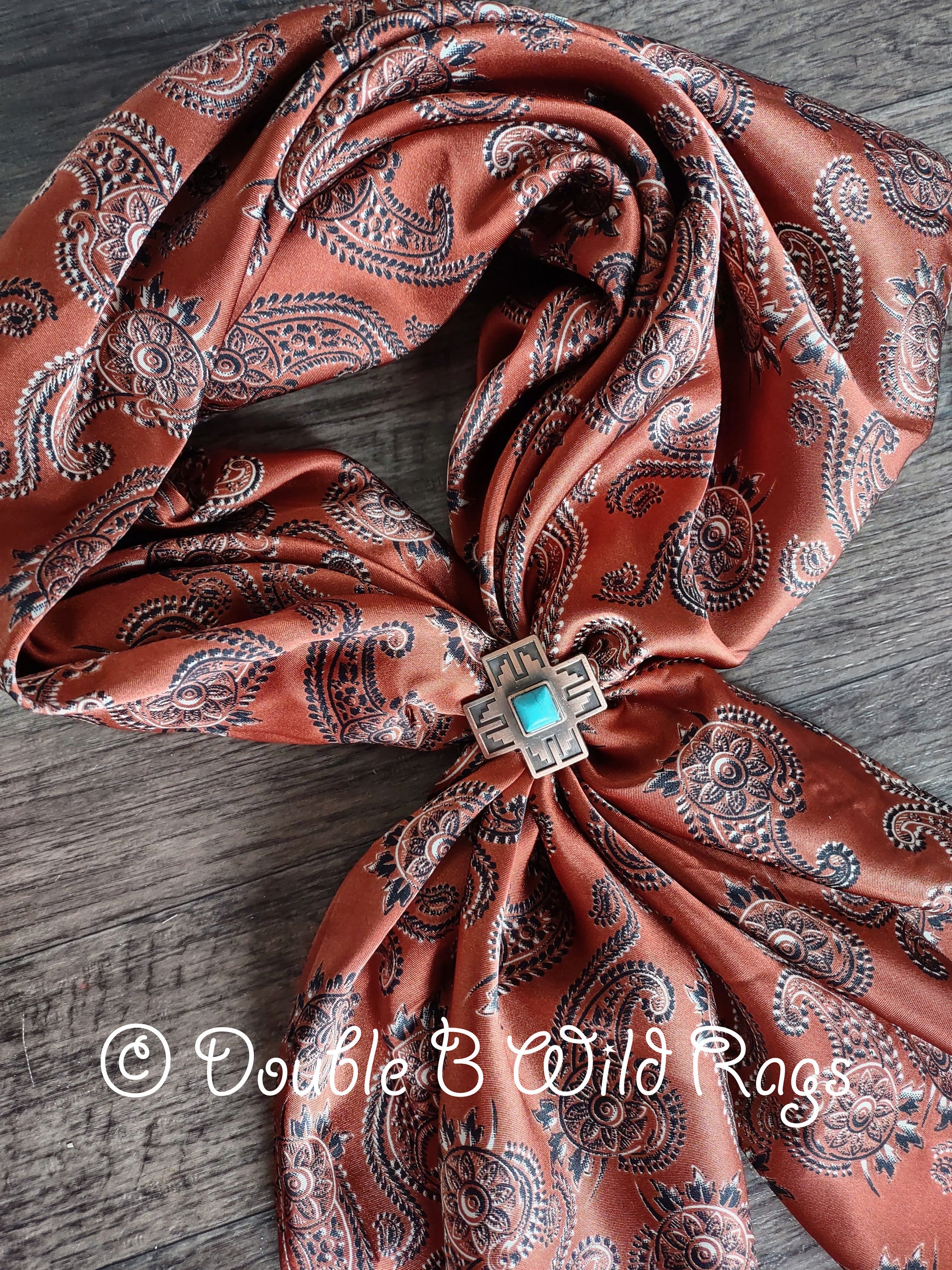 Wild Rag PAISLEY 139 Dark Rust Orange Spurs and Paisleys Cowboy Western Neck Scarf Bandanna by Double B Wild Rags