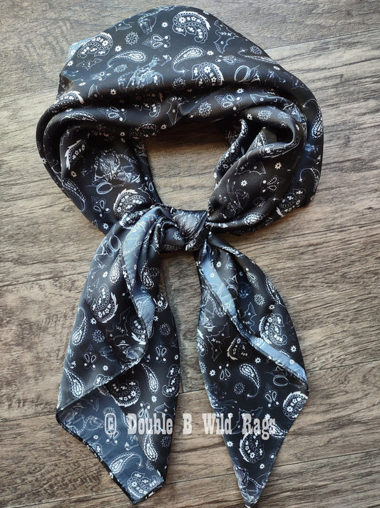 Halloween Wild Rag Cowboy Killer Skeleton with Bats and Paisley Cowboy Western Neck Scarf Bandanna by Double B Wild Rags