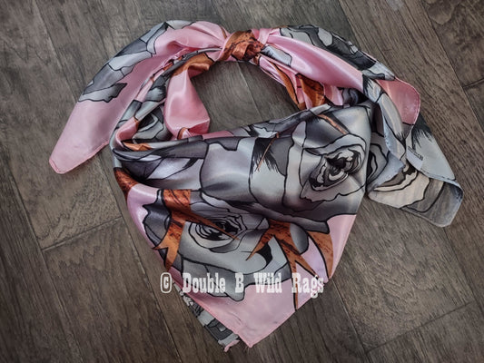 Wild Rag BARGAIN CORNER Pink and Grey Roses with sheds Cowboy Western Neck Scarf by Double B Wild Rags