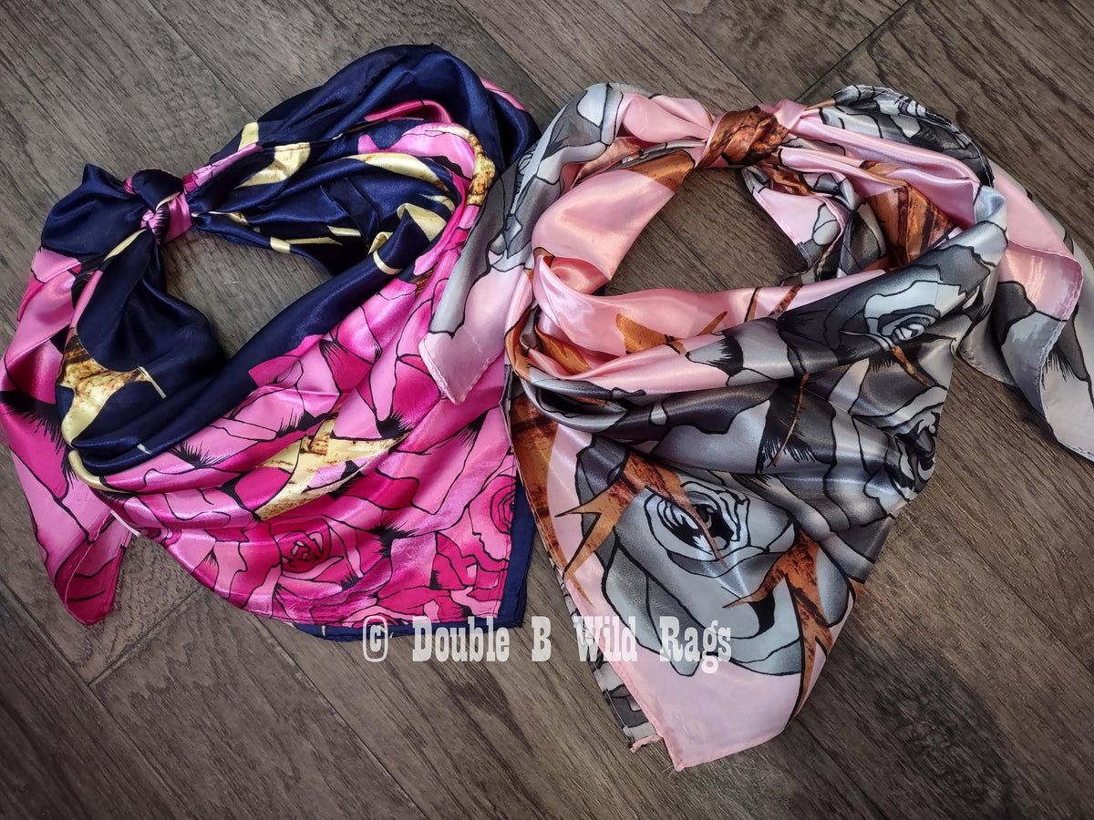 Wild Rag BARGAIN CORNER Blue and Pink Roses with sheds Cowboy Western Neck Scarf by Double B Wild Rags