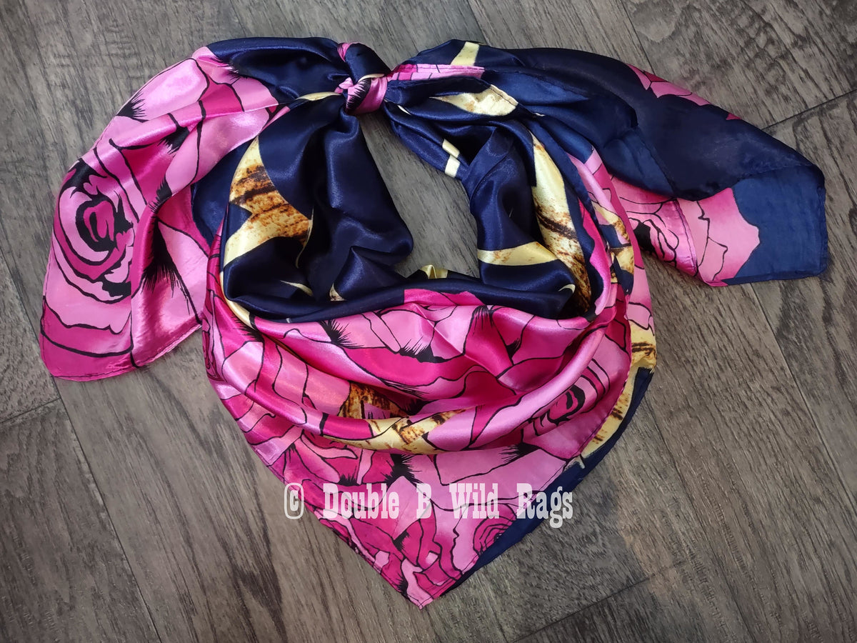 Wild Rag BARGAIN CORNER Blue and Pink Roses with sheds Cowboy Western Neck Scarf by Double B Wild Rags