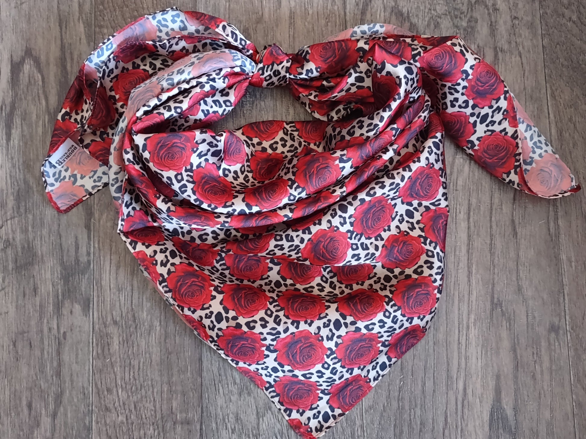 WILD RAG Cheetah and Deep Red Roses Cowboy Western Neck Scarf Bandanna by Double B Wild Rags