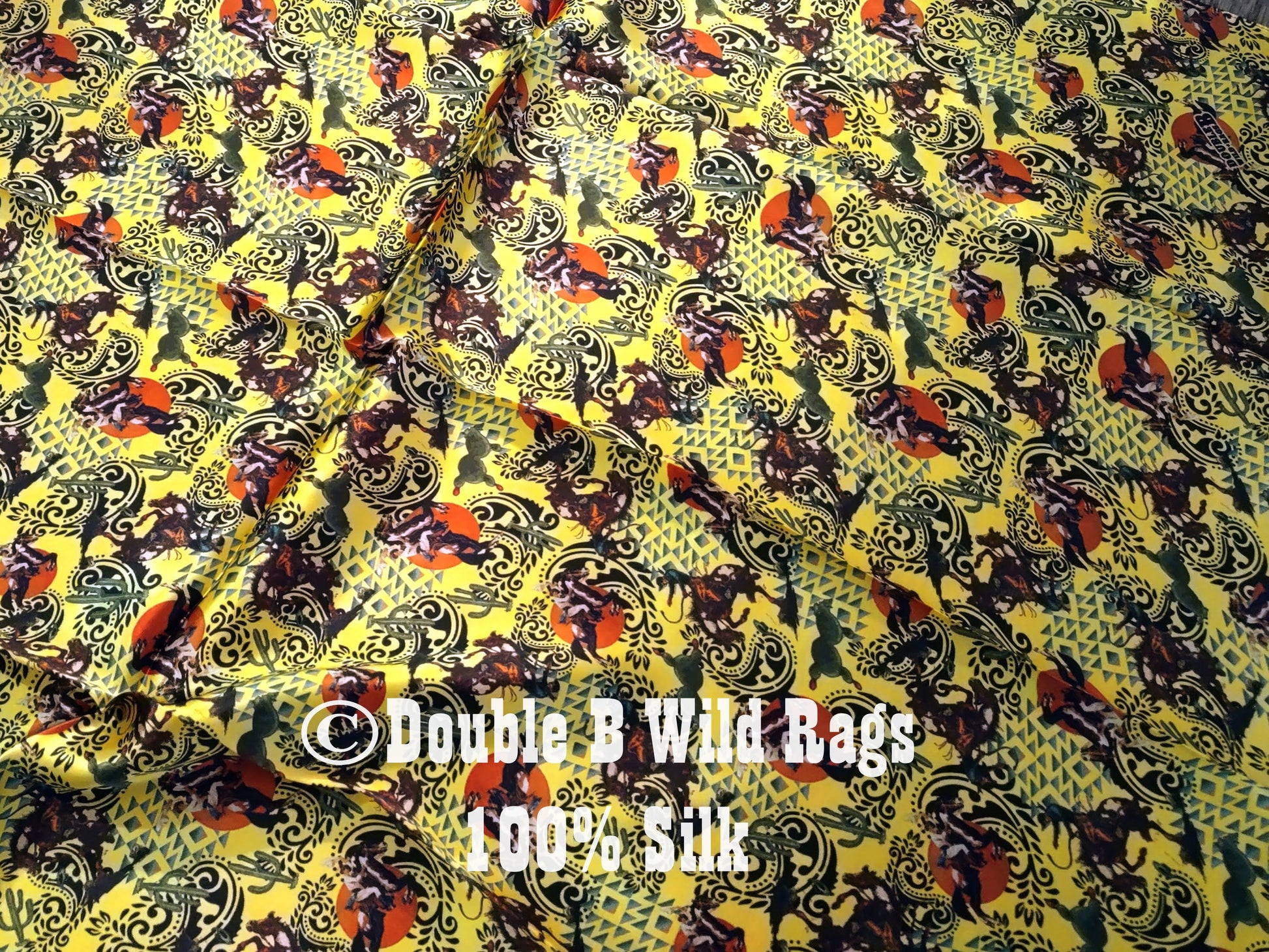 Wild Rag 100% Silk Yellow Wild and Western Pattern Cowboy Western Neck Scarf Bandanna by Double B Wild Rags