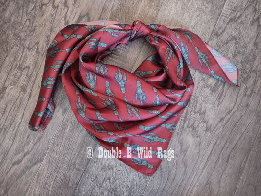 Wild Rag CHRISTMAS HOLIDAY Dark Red Cactus and Lights Cowboy Western Neck Scarf Bandanna by Double B Wild Rags