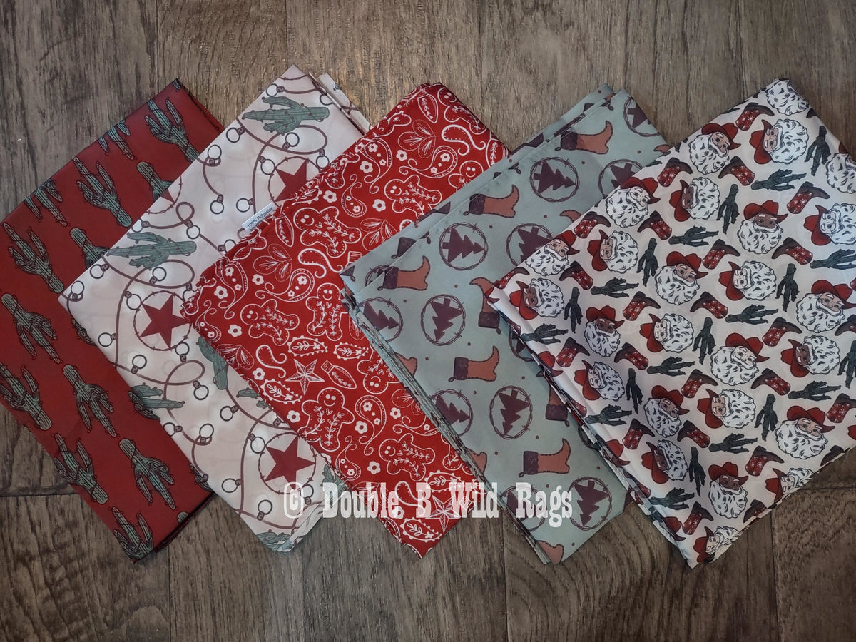 Wild Rag CHRISTMAS HOLIDAY Dark Red Cactus and Lights Cowboy Western Neck Scarf Bandanna by Double B Wild Rags