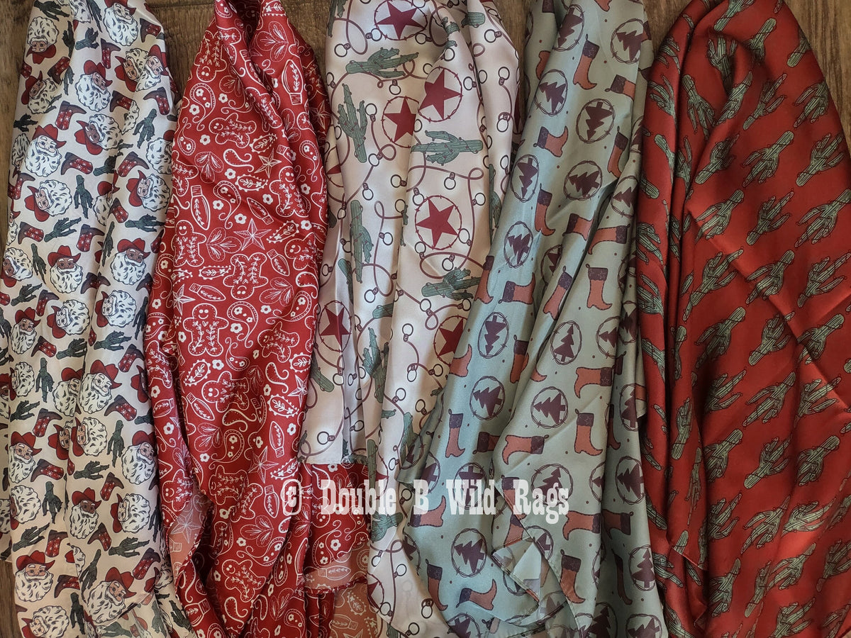 Wild Rag CHRISTMAS HOLIDAY Dark Red Cactus and Lights Cowboy Western Neck Scarf Bandanna by Double B Wild Rags