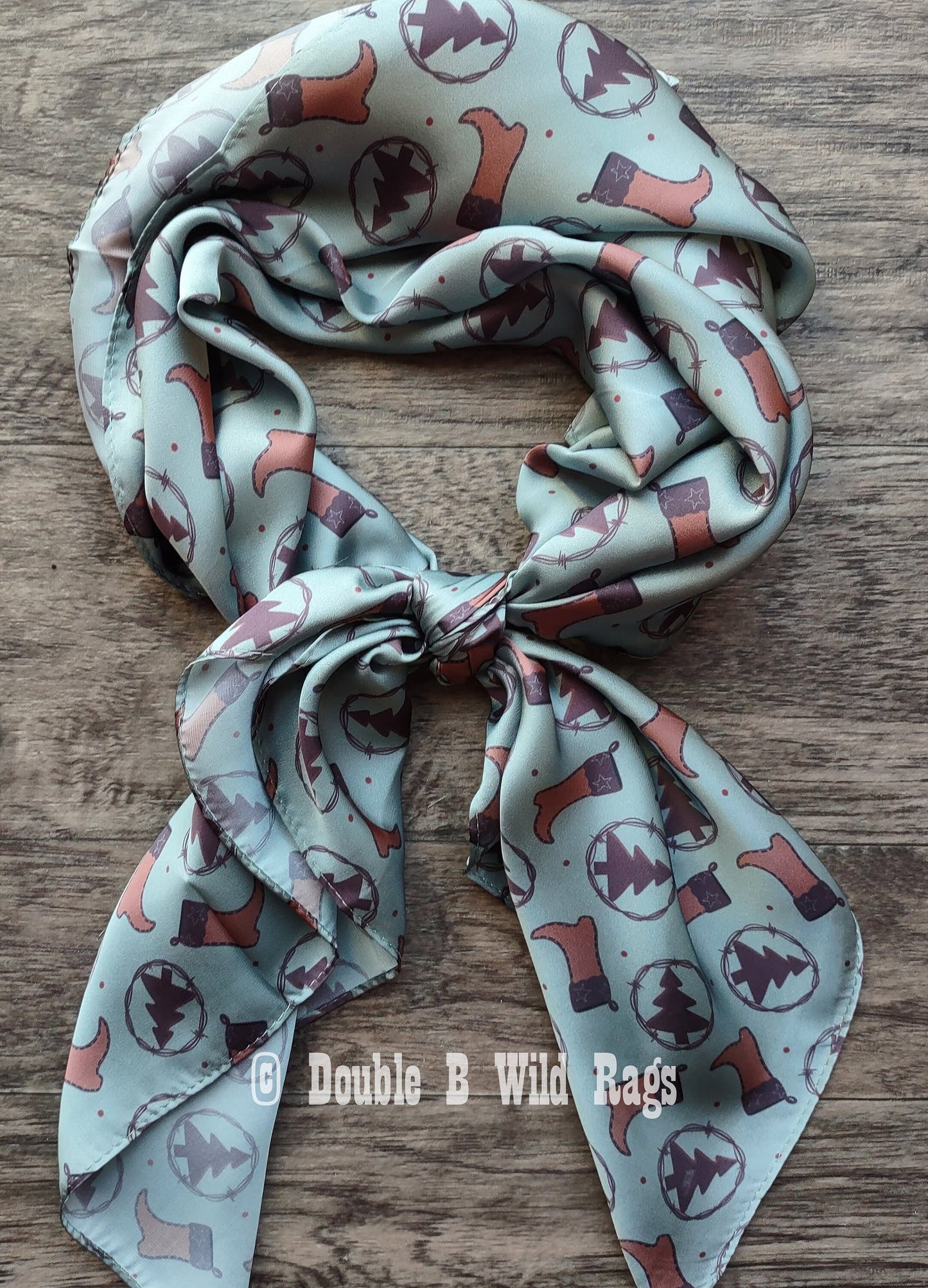 Wild Rag CHRISTMAS HOLIDAY Boots and Christmas trees Cowboy Western Neck Scarf Bandanna by Double B Wild Rags
