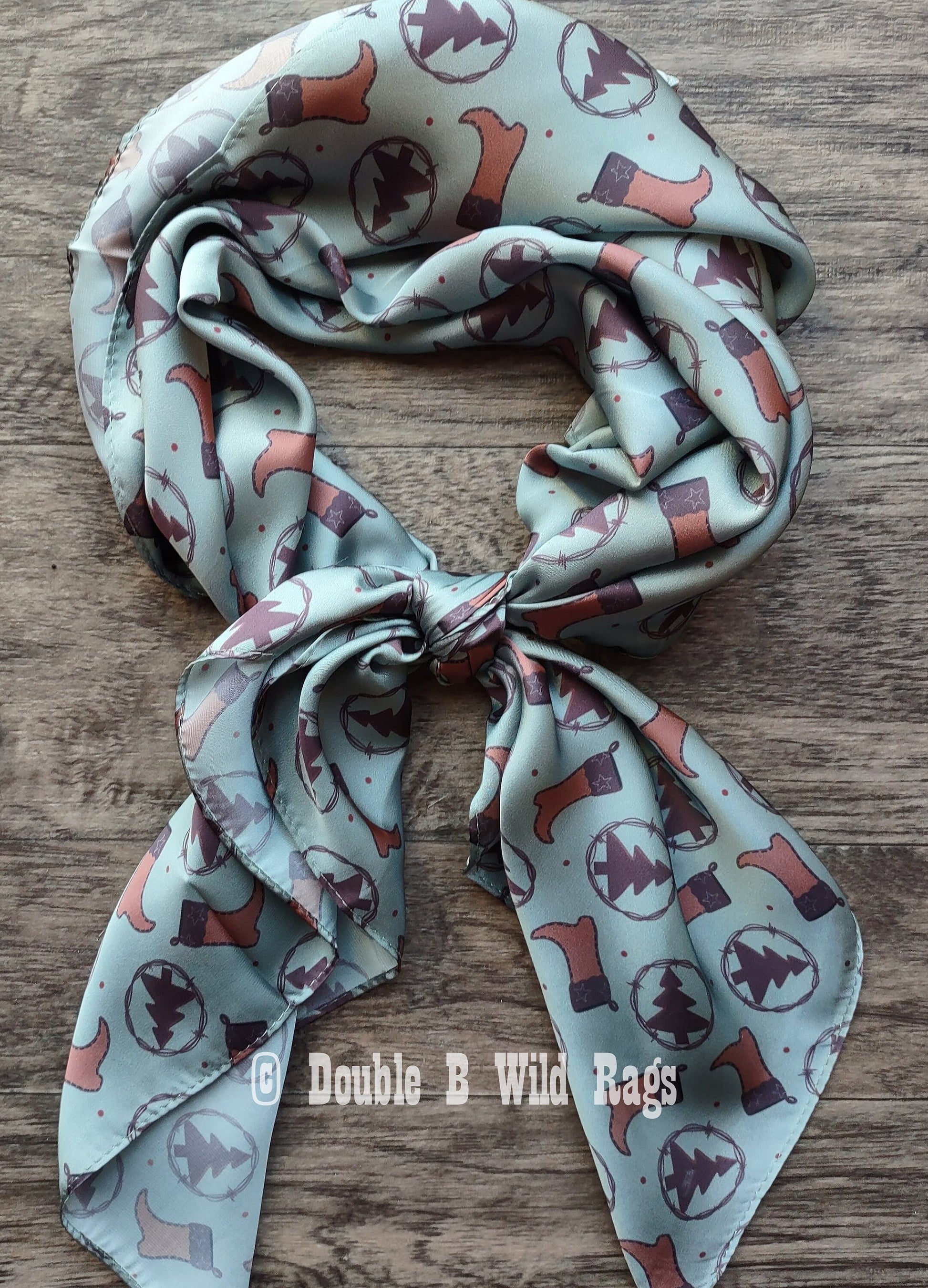 Wild Rag CHRISTMAS HOLIDAY Boots and Christmas trees Cowboy Western Neck Scarf Bandanna by Double B Wild Rags