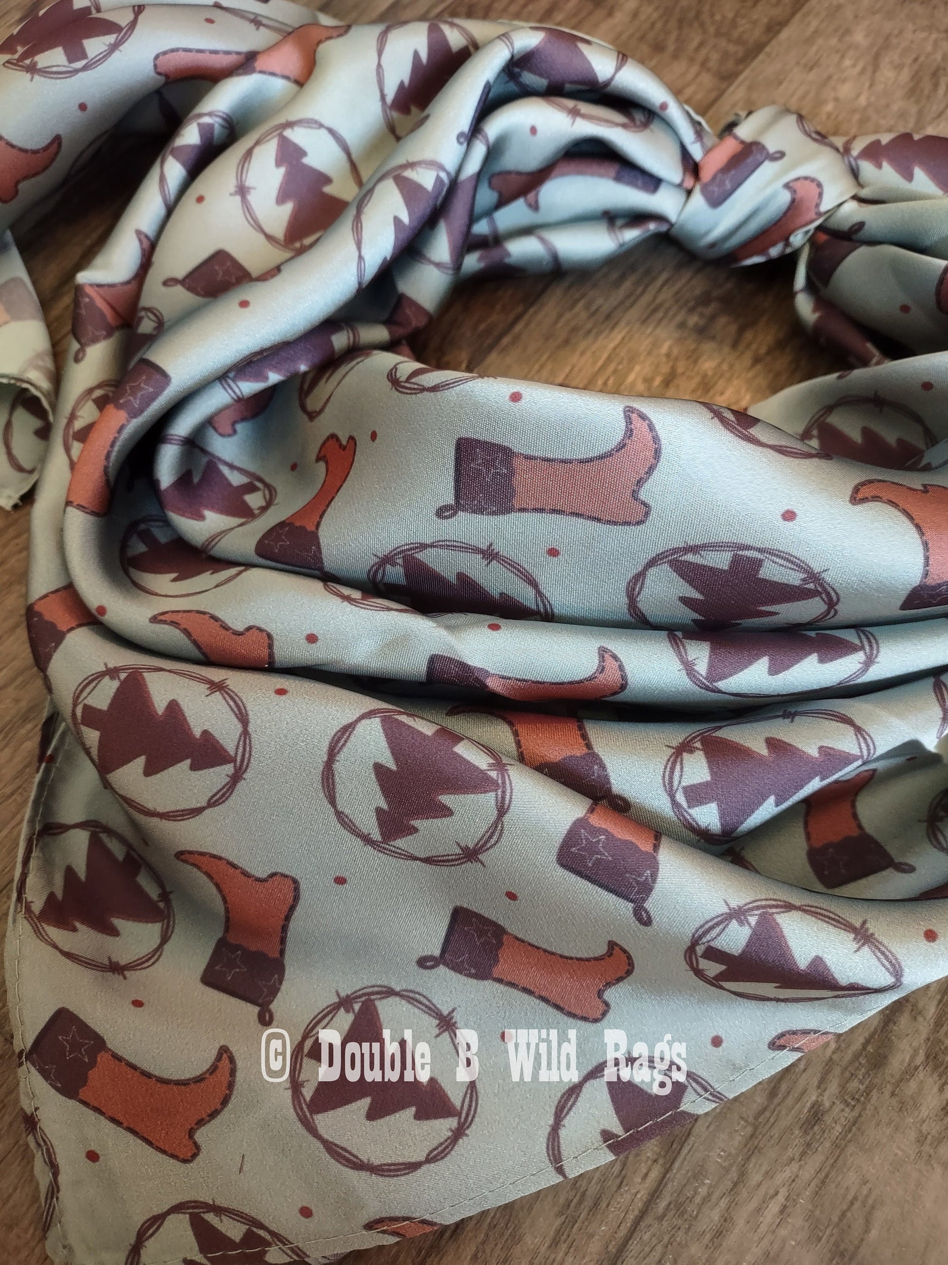 Wild Rag CHRISTMAS HOLIDAY Boots and Christmas trees Cowboy Western Neck Scarf Bandanna by Double B Wild Rags