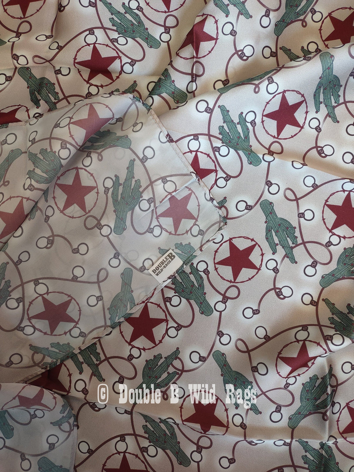 Wild Rag CHRISTMAS HOLIDAY Ivory Cactus Stars and Lights Cowboy Western Neck Scarf Bandanna by Double B Wild Rags